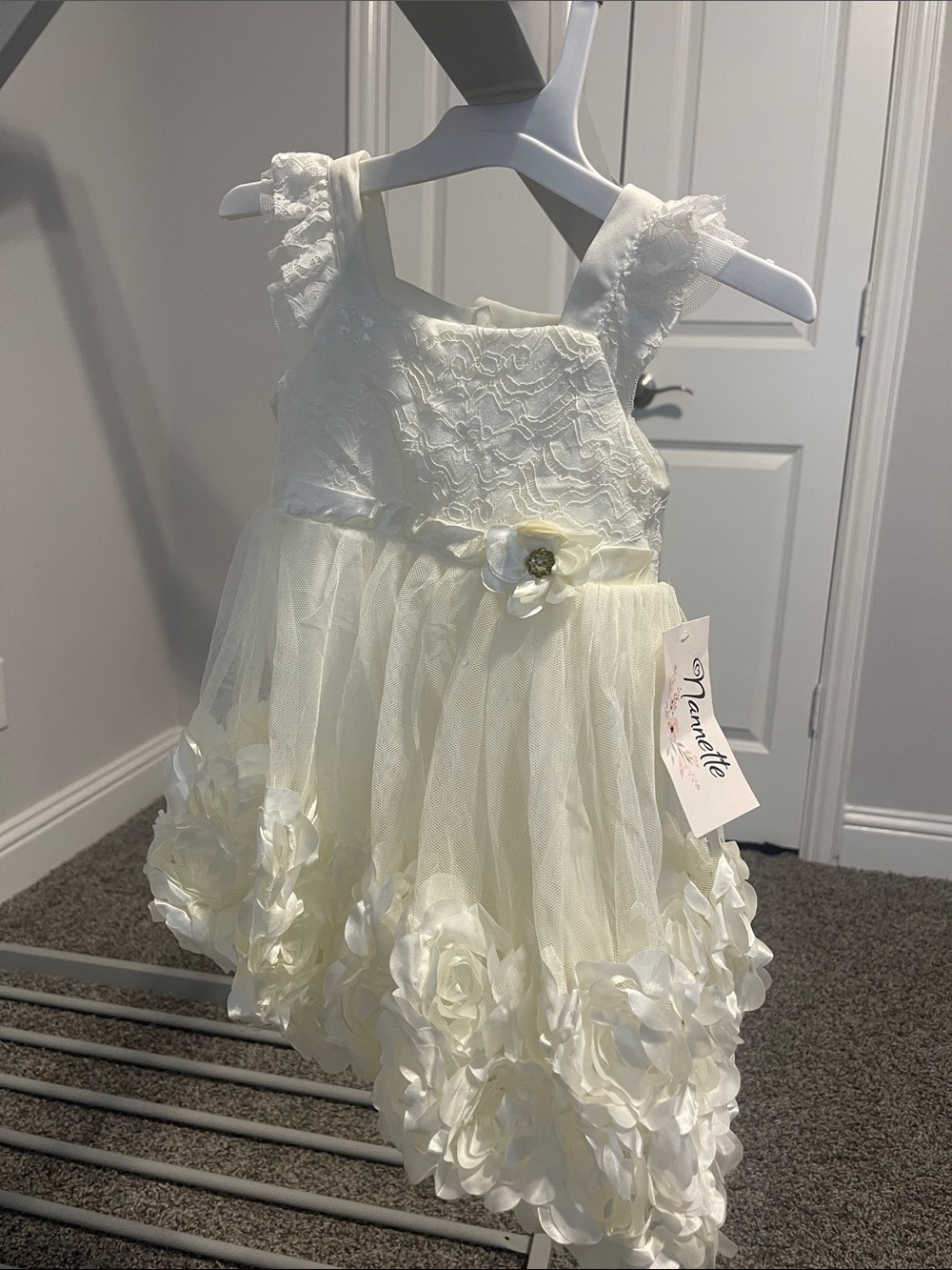 Nannette Ivory Floral Tulle Party Dress for Girls